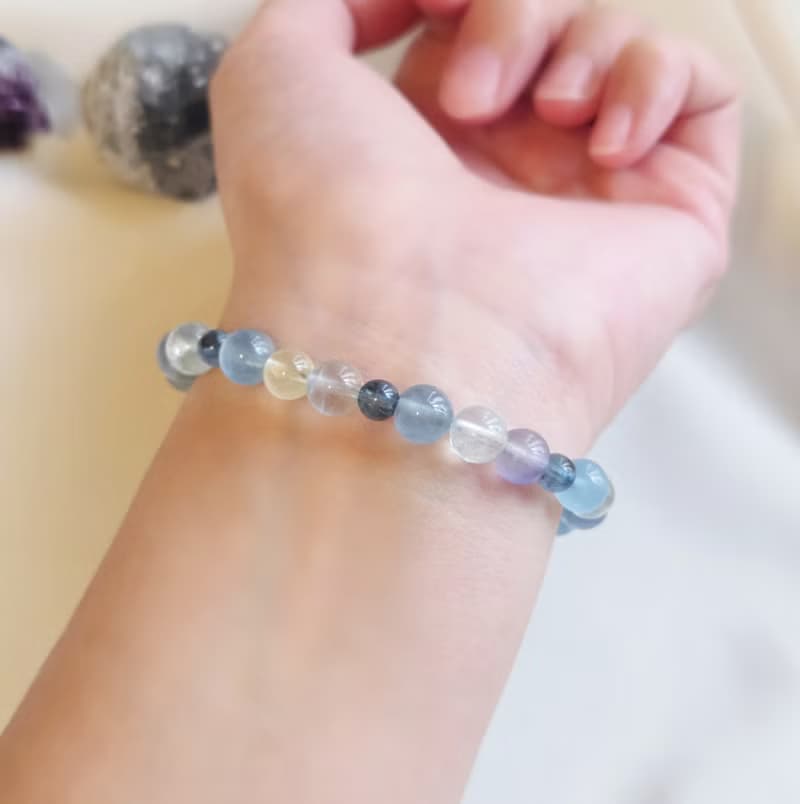 海藍寶  葡萄石 淡藍螢石 水晶手鍊