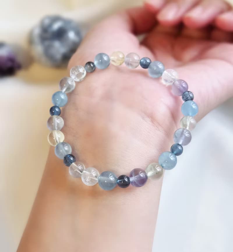 海藍寶  葡萄石 淡藍螢石 水晶手鍊