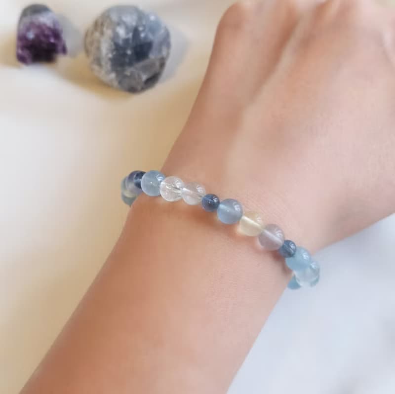 海藍寶  葡萄石 淡藍螢石 水晶手鍊