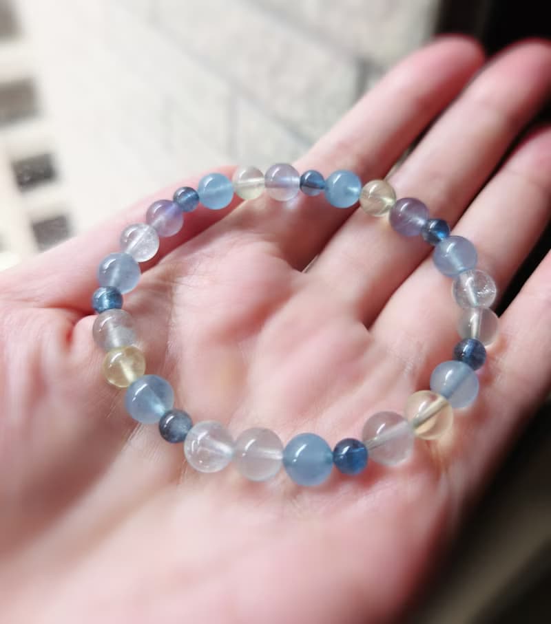 海藍寶  葡萄石 淡藍螢石 水晶手鍊