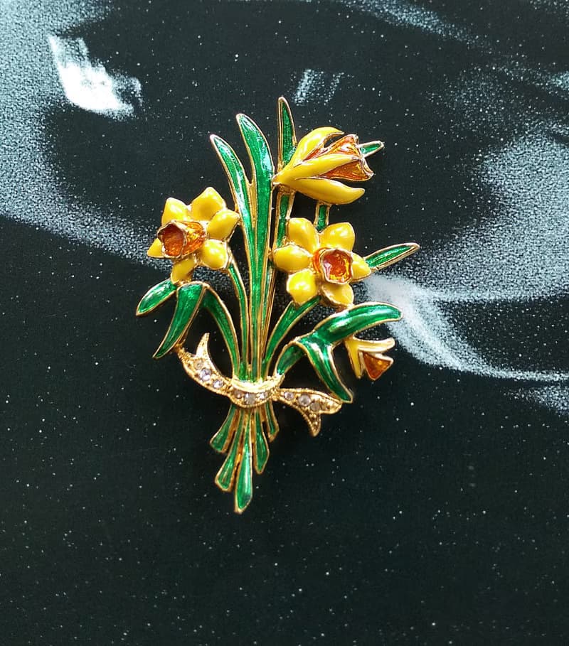 【美國西洋古董飾品】JOAN RIVERS  琺瑯花卉 花束 別針  胸針