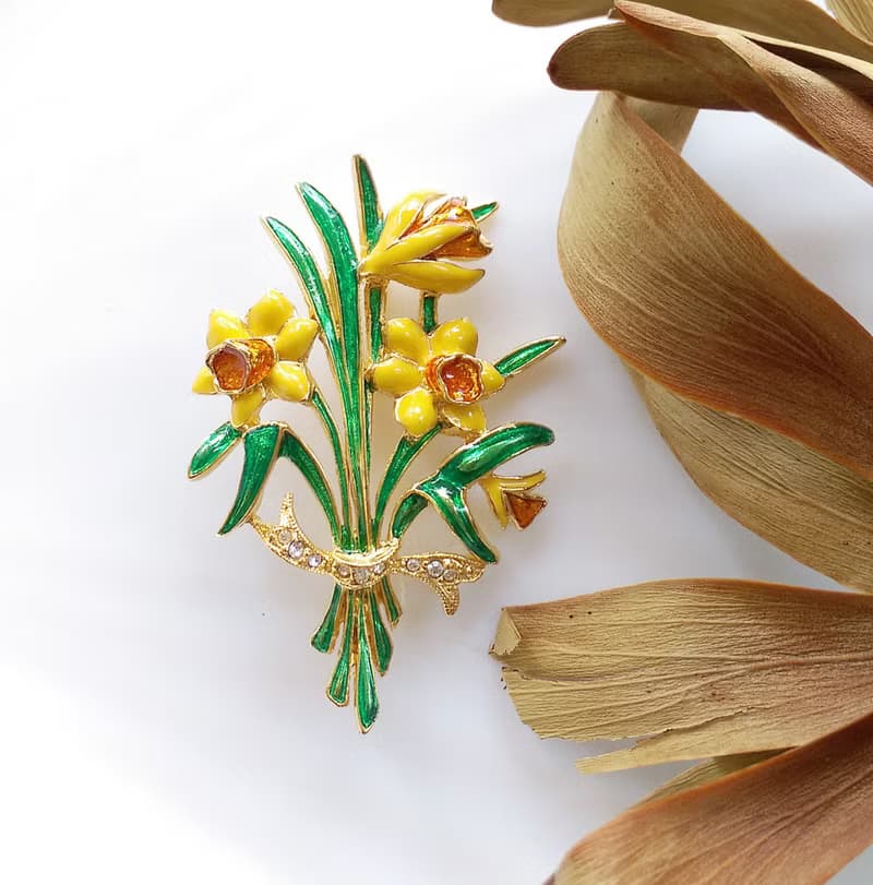 【美國西洋古董飾品】JOAN RIVERS  琺瑯花卉 花束 別針  胸針