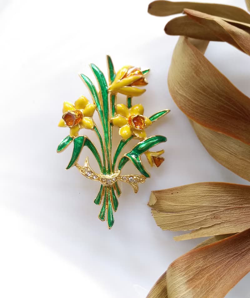 【美國西洋古董飾品】JOAN RIVERS  琺瑯花卉 花束 別針  胸針