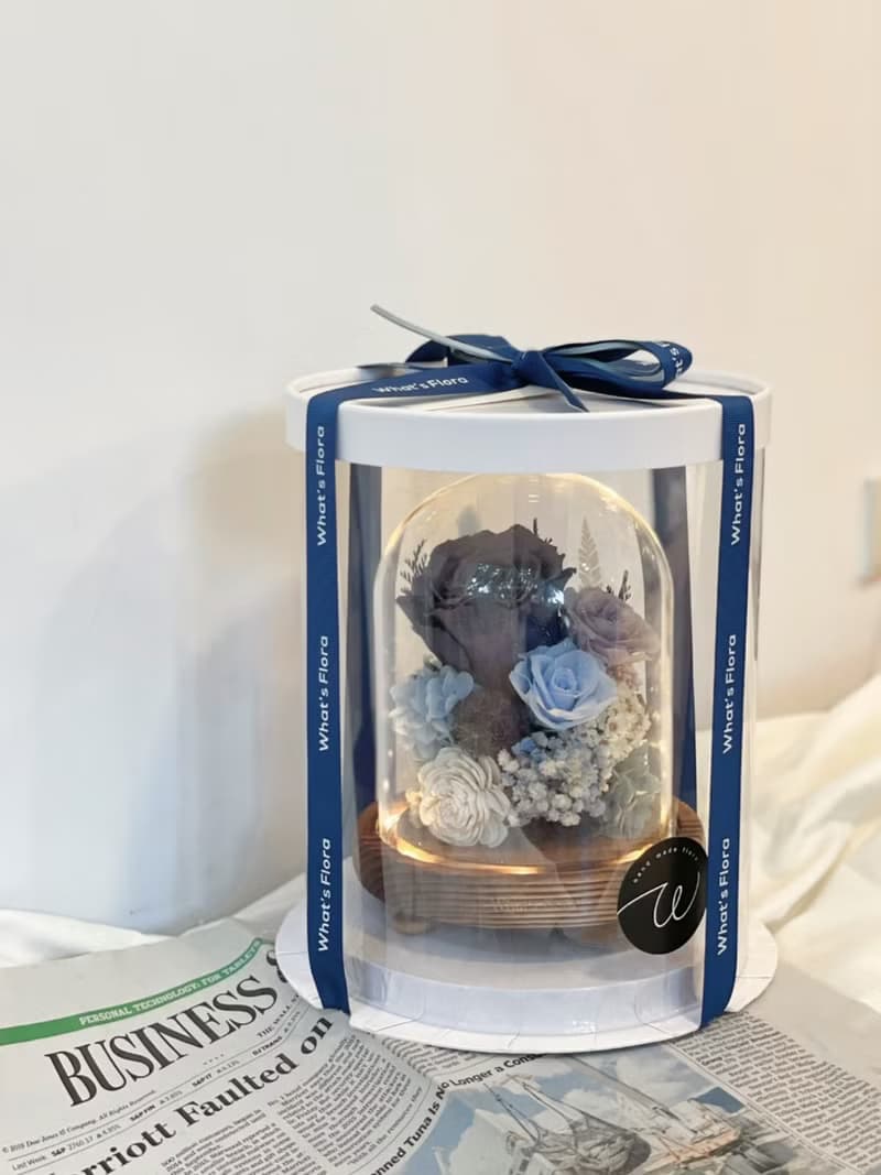 永生花玻璃球/盅 霧霾藍灰 生日禮物 情人節禮物