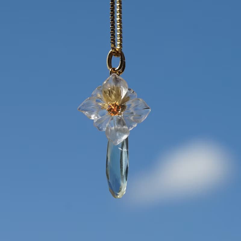 3WAY 宝石によるヤマボウシのネックレス・サージカルステンレス・スライド60cm　山法師