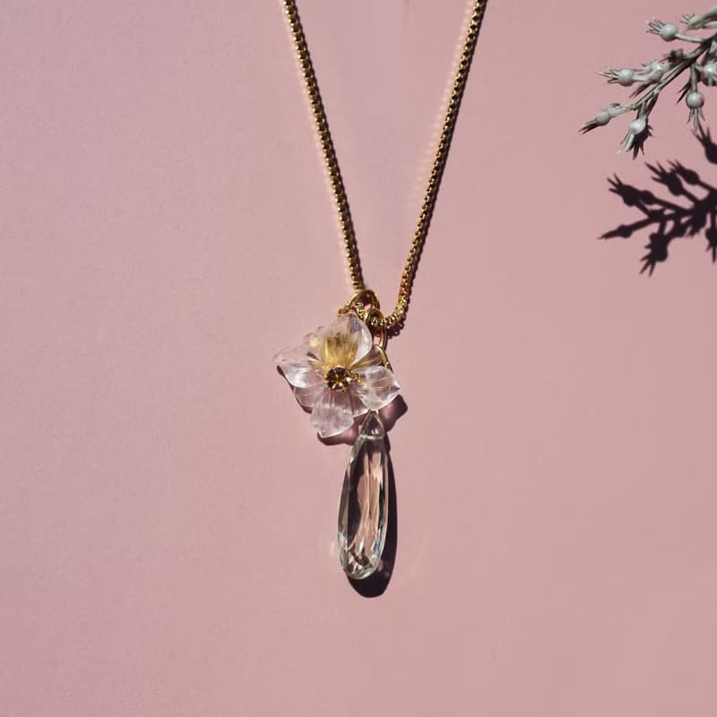 3WAY 宝石によるヤマボウシのネックレス・サージカルステンレス・スライド60cm　山法師