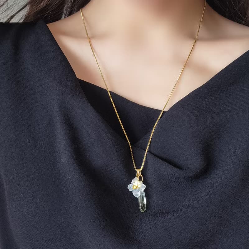 3WAY 宝石によるヤマボウシのネックレス・サージカルステンレス・スライド60cm　山法師