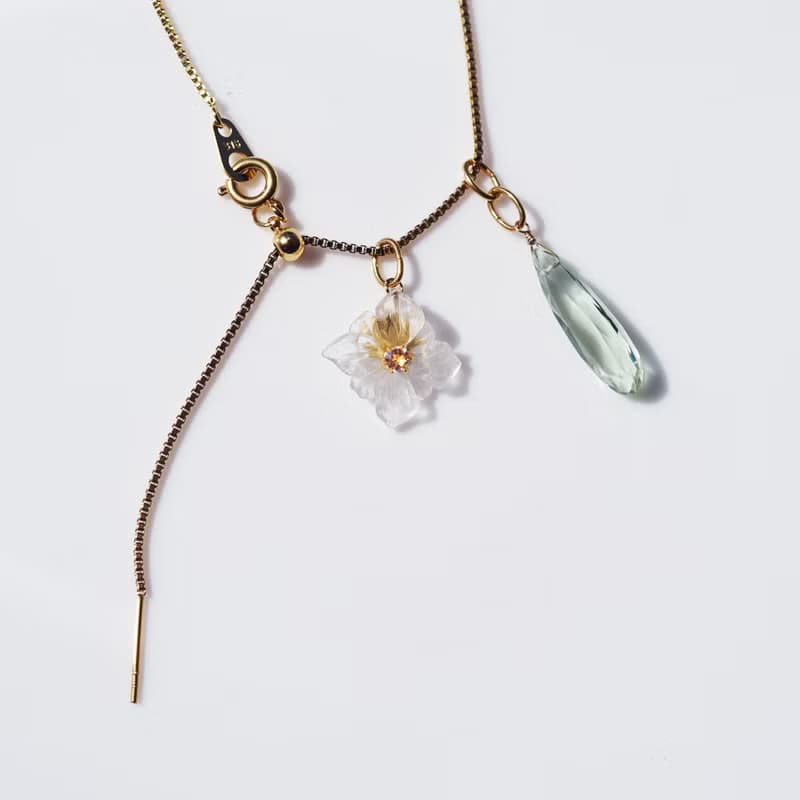 3WAY 宝石によるヤマボウシのネックレス・サージカルステンレス・スライド60cm　山法師