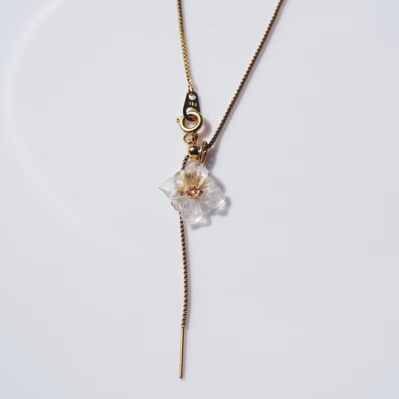 3WAY 宝石によるヤマボウシのネックレス・サージカルステンレス・スライド60cm　山法師