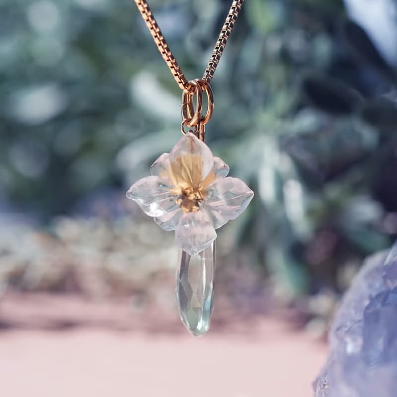 3WAY 宝石によるヤマボウシのネックレス・サージカルステンレス・スライド60cm　山法師