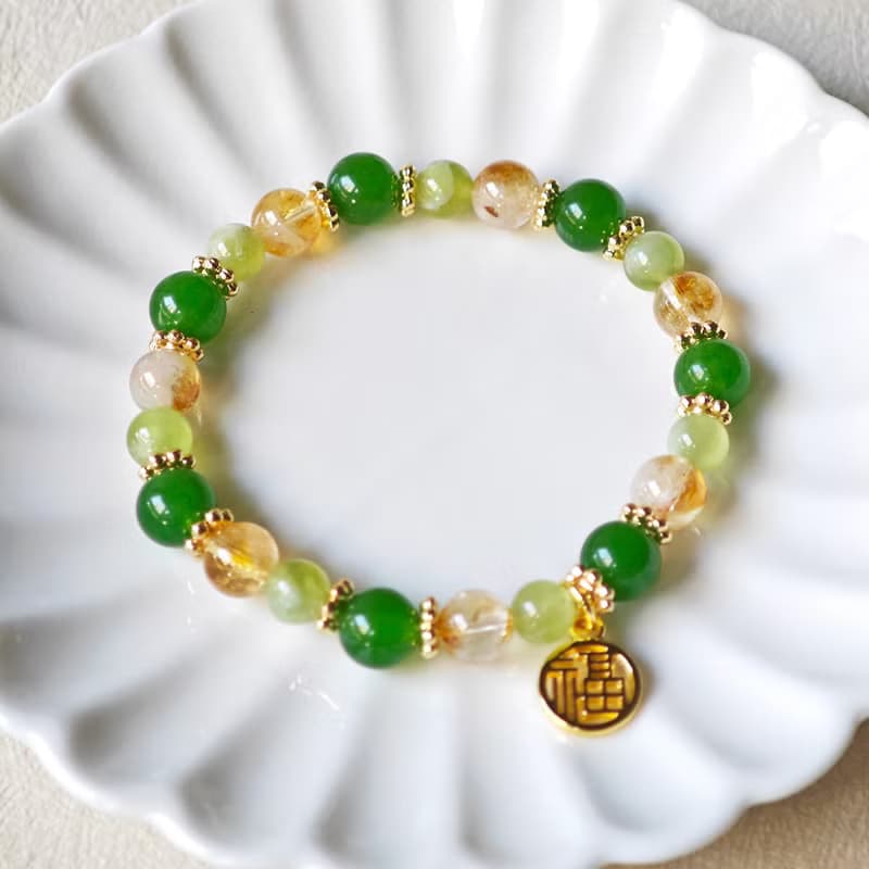福運連連 和田碧玉 黃塔金 生日禮物 交換禮物 紀念禮物 水晶手串