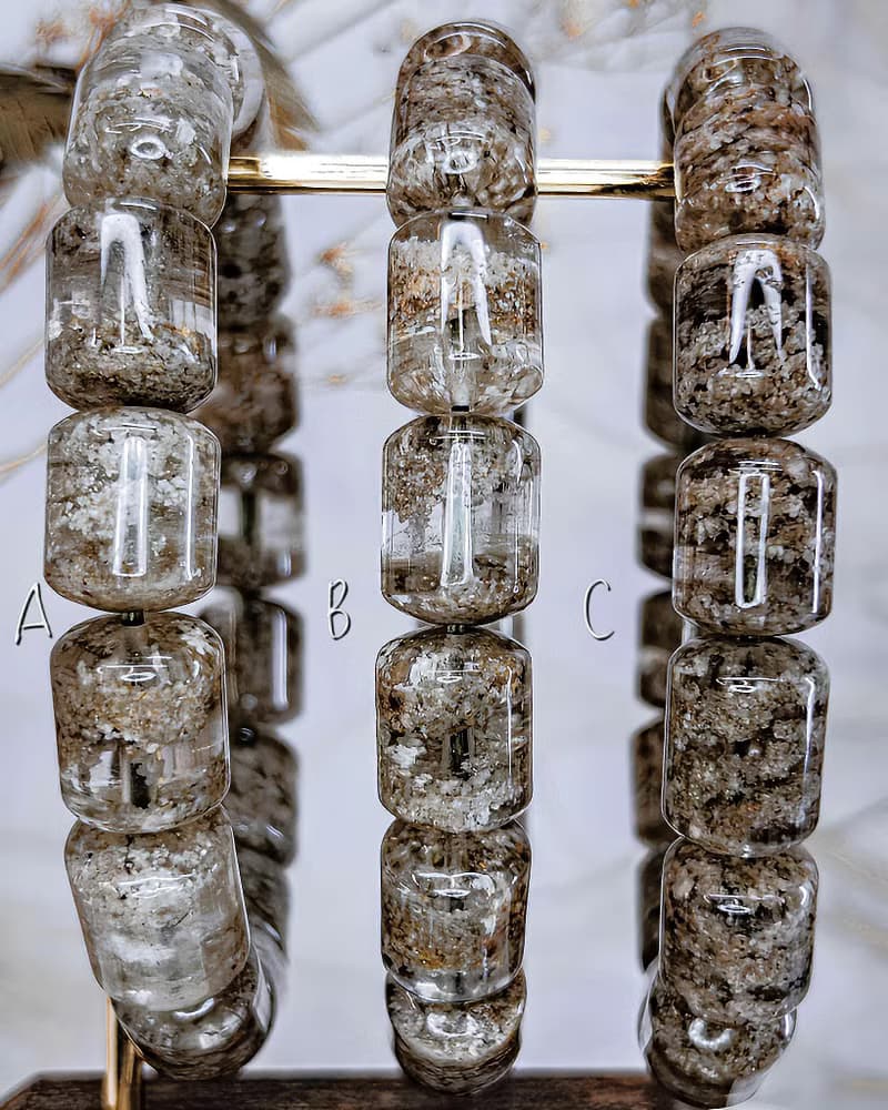 【千層雪花幽靈】白綠色調/透體幽靈水晶桶珠手鍊