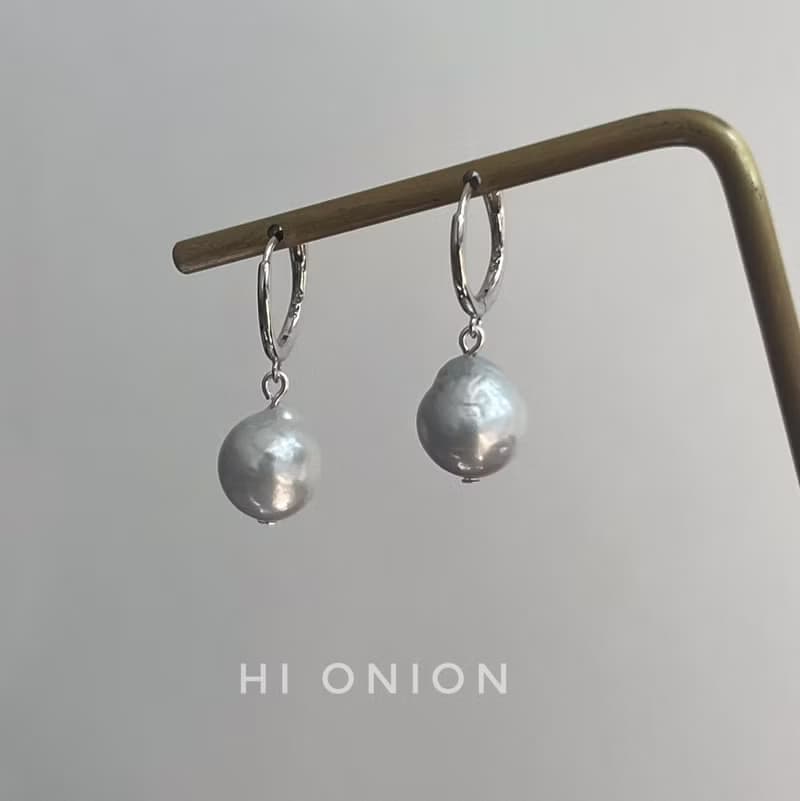 Hi Onion海子的詩 小眾S925銀耳扣百搭男女同款天然珍珠耳夾耳飾
