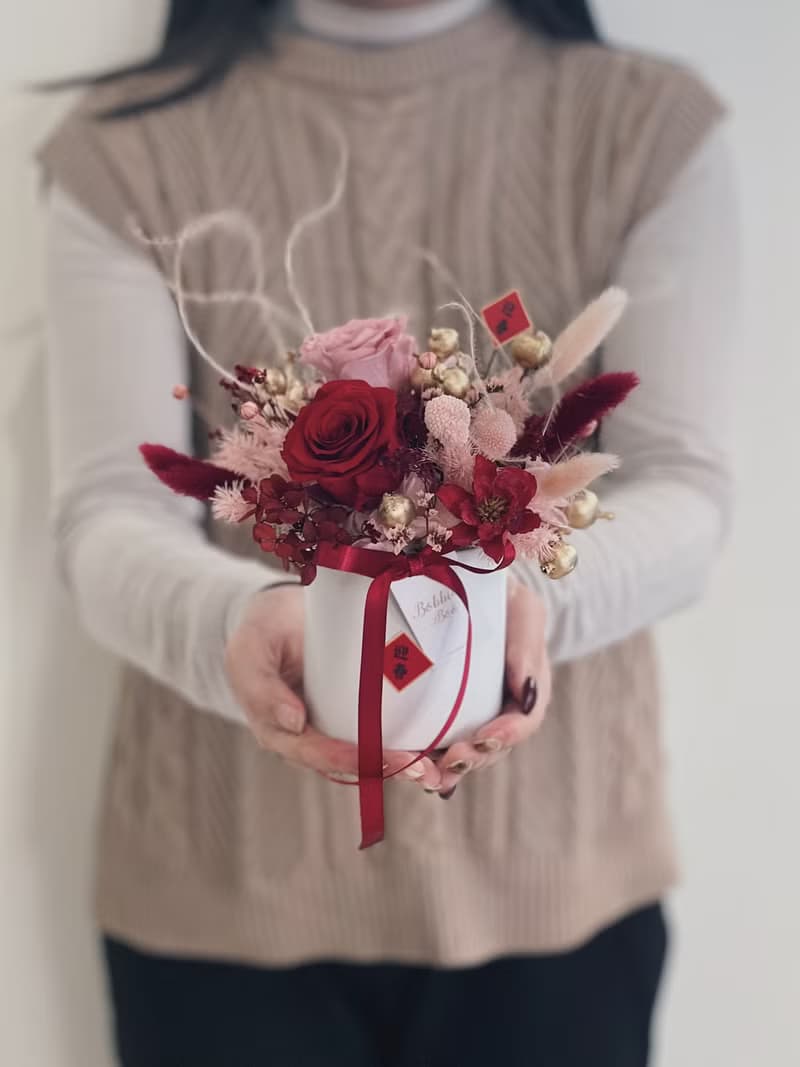 【永生玫瑰花盆花】• 情人節禮物/生日禮物/永生花/永生玫瑰花