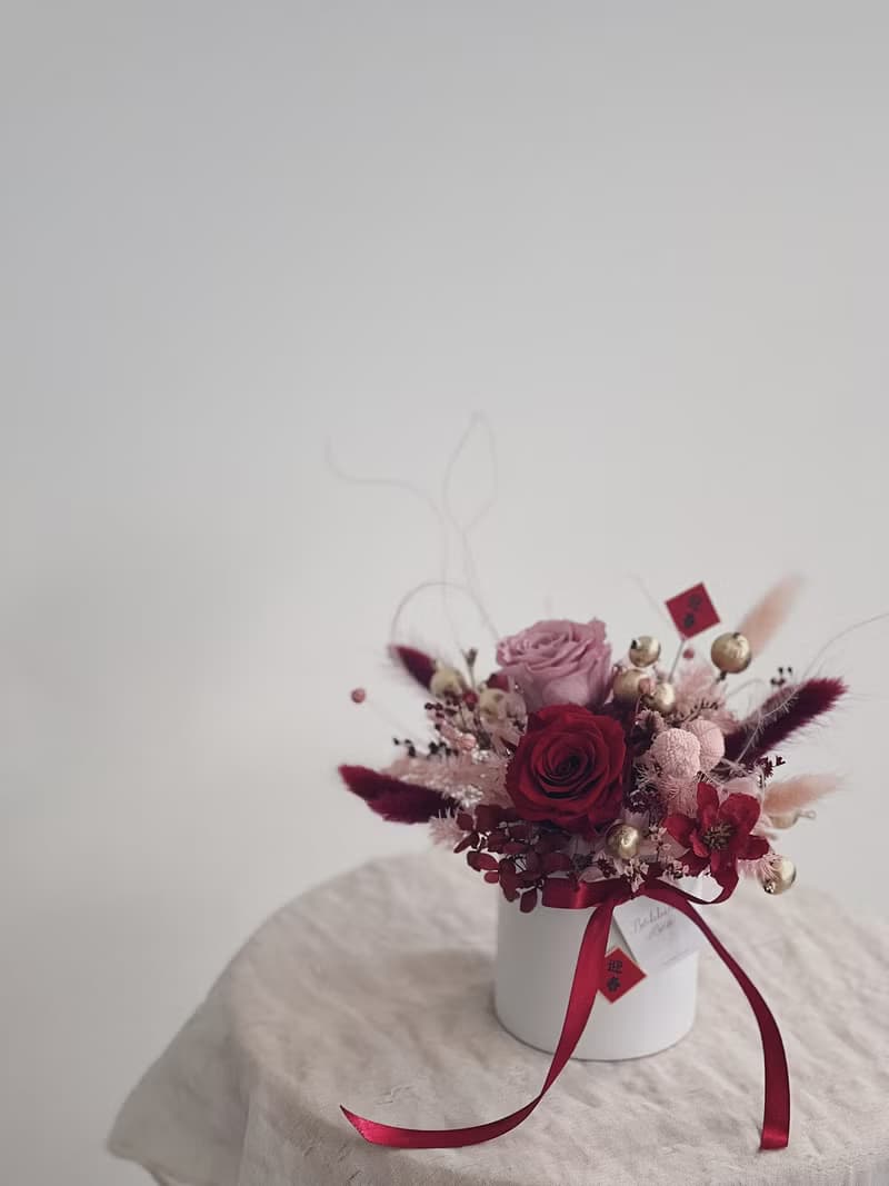 【永生玫瑰花盆花】• 情人節禮物/生日禮物/永生花/永生玫瑰花