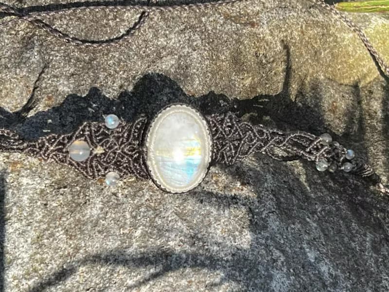 現貨 霧散雲開 共度一抹白月光 月光石蠟繩編織項鍊