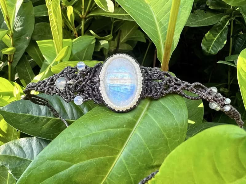 現貨 霧散雲開 共度一抹白月光 月光石蠟繩編織項鍊