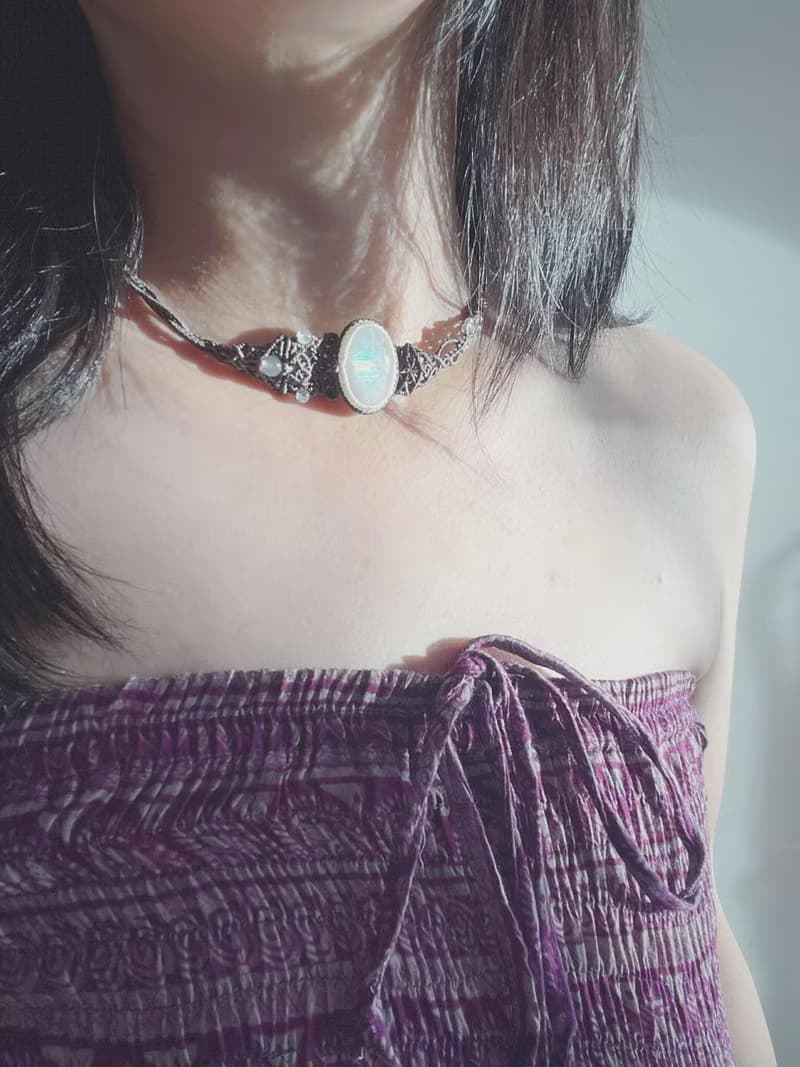 現貨 霧散雲開 共度一抹白月光 月光石蠟繩編織項鍊