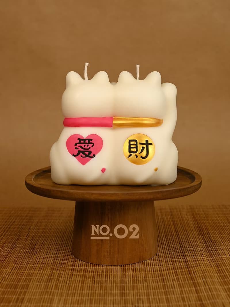 Lucky 金粉款 財色雙收 招財貓香薰蠟燭擺件 創意結婚生日禮物
