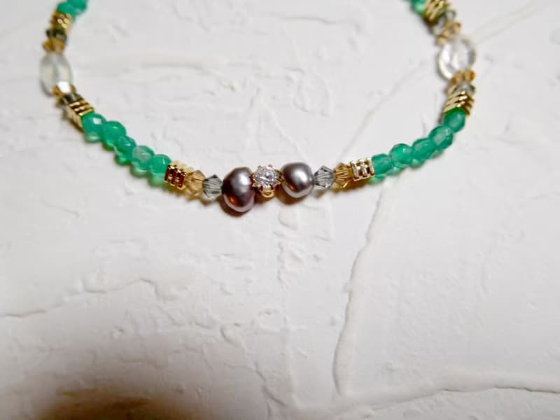 綠瑪瑙灰珍珠鋯石質感手鍊