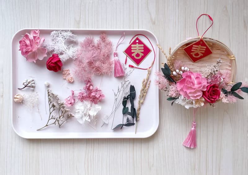 【DIY材料包】春暖花開乾燥花米篩 附影片 乾燥花材料包 新春米篩