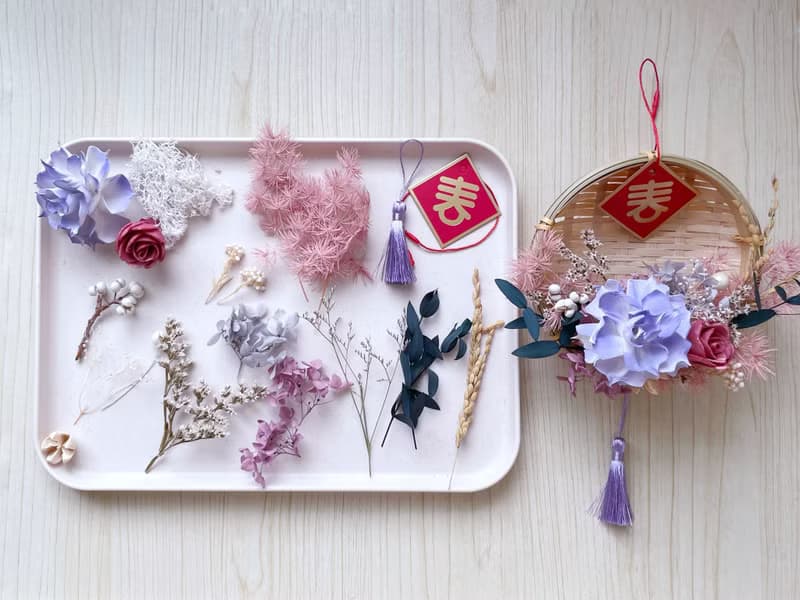 【DIY材料包】春暖花開乾燥花米篩 附影片 乾燥花材料包 新春米篩