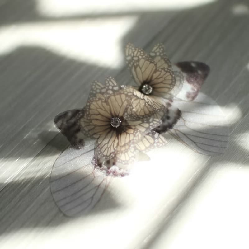 蝴蝶薄紗耳環一對&水鑽925銀耳針式 pierced or clip-on earring