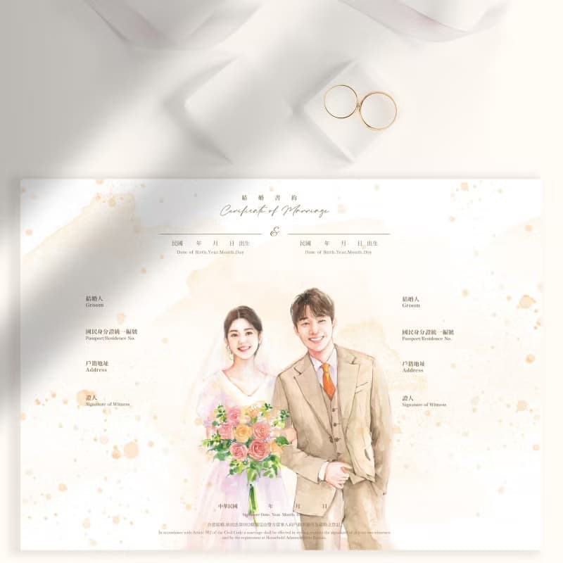 【雙人水彩肖像+結婚書約設計】