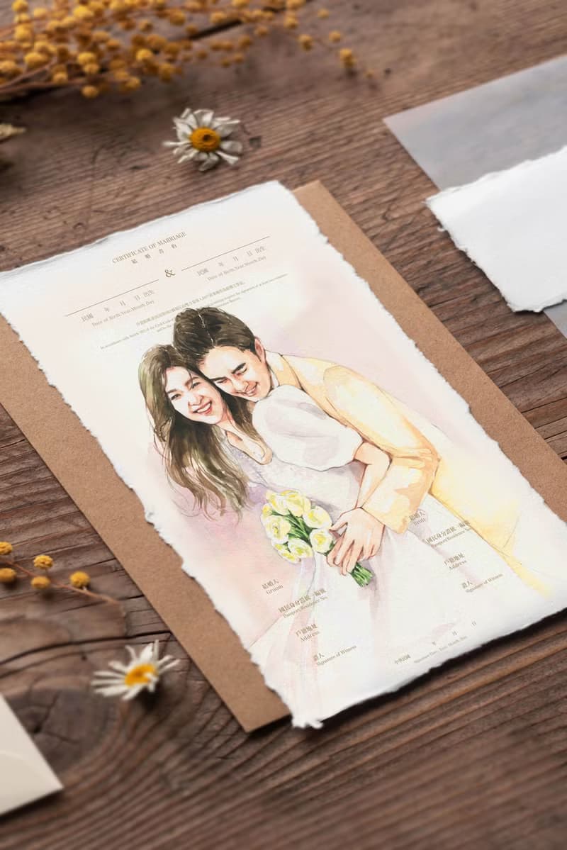 【雙人水彩肖像+結婚書約設計】