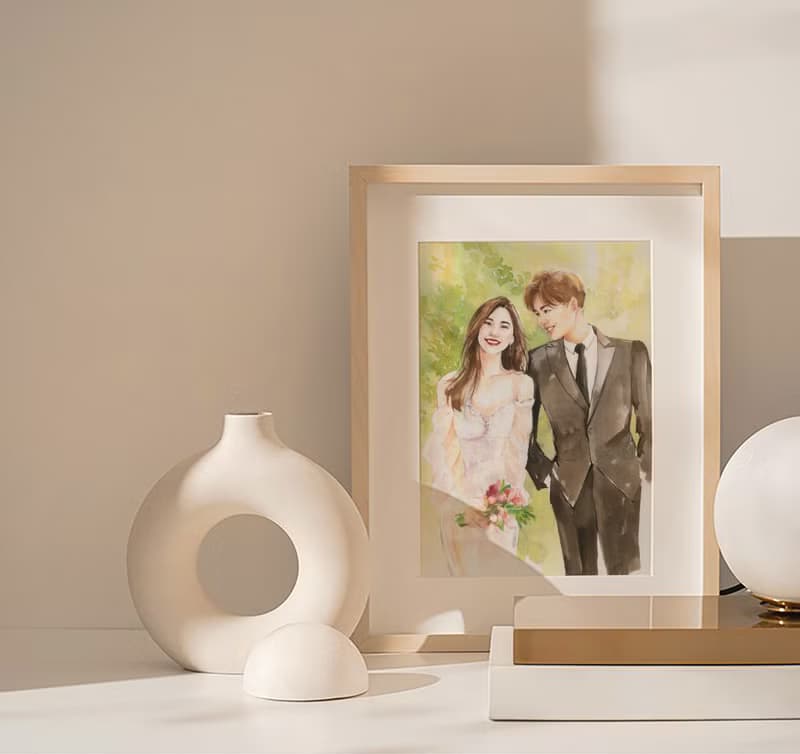 【雙人水彩肖像+結婚書約設計】