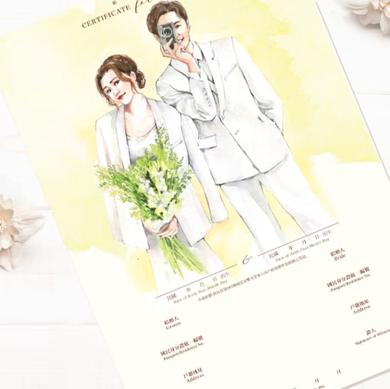 【雙人水彩肖像+結婚書約設計】