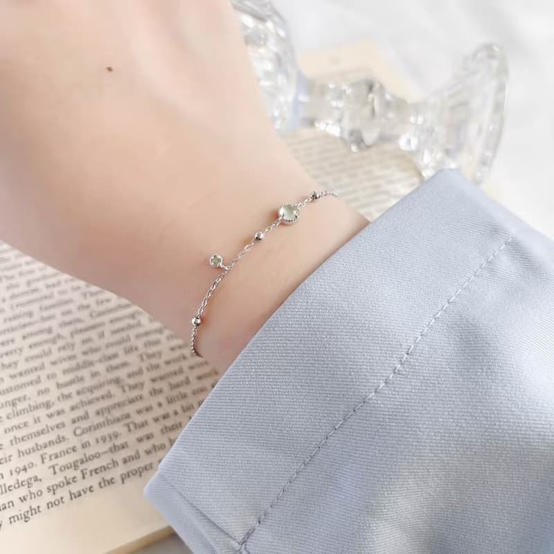 葡萄石mix橄欖石925純銀蛋糕雙寶石圓珠手鍊