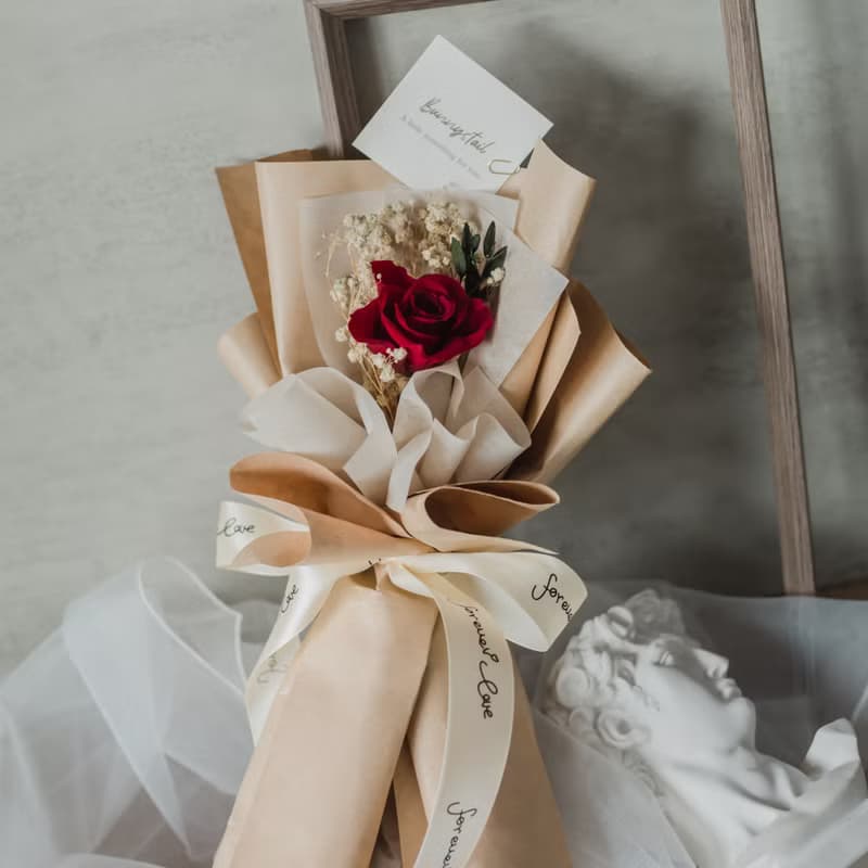 /小型永生花束/ 復古紅•想與你轟轟烈烈 永生花 情人節套組 生日