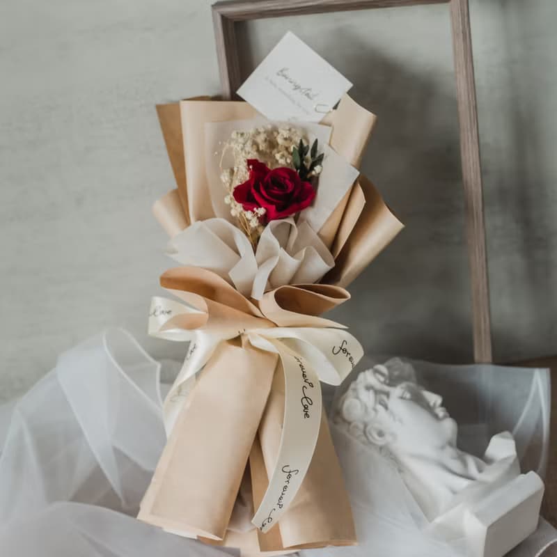 /小型永生花束/ 復古紅•想與你轟轟烈烈 永生花 情人節套組 生日