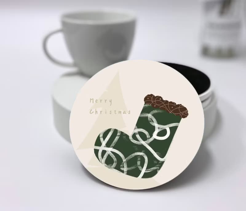聖誕節系列陶瓷杯墊—許願襪(綠)