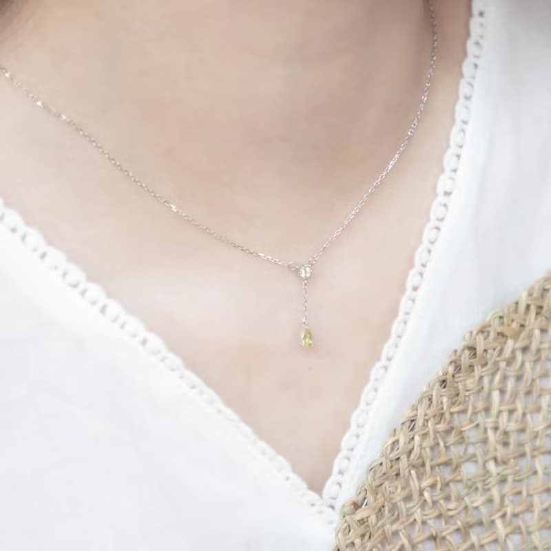 橄欖石mix白水晶925純銀雙寶石Y字項鍊