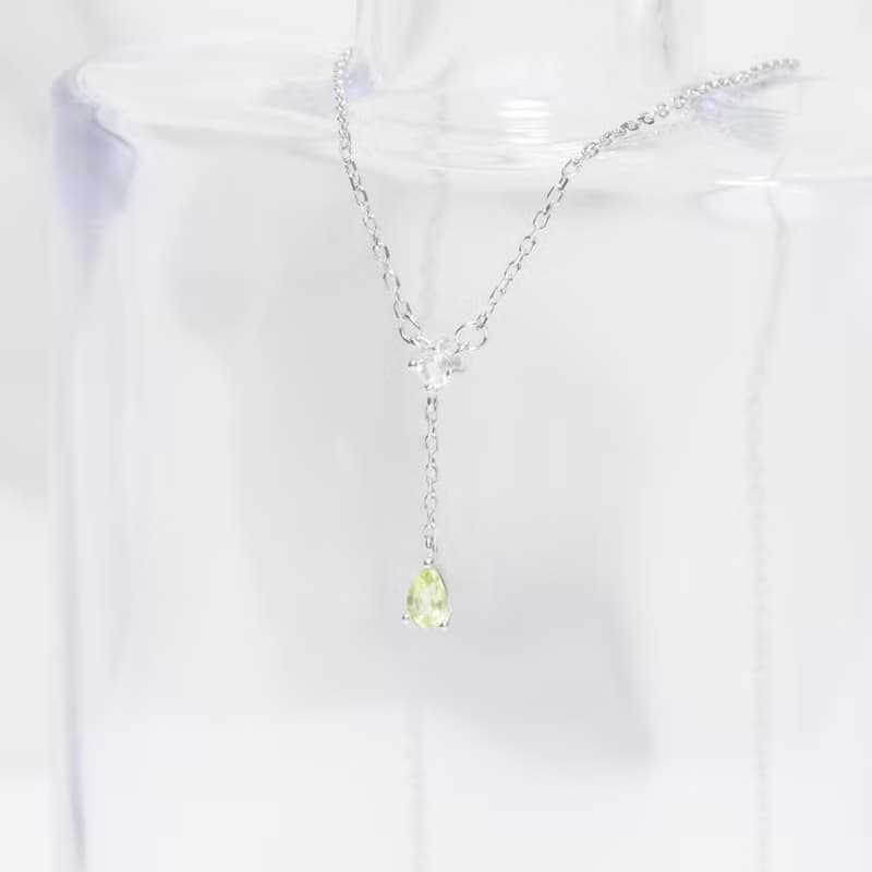 橄欖石mix白水晶925純銀雙寶石Y字項鍊