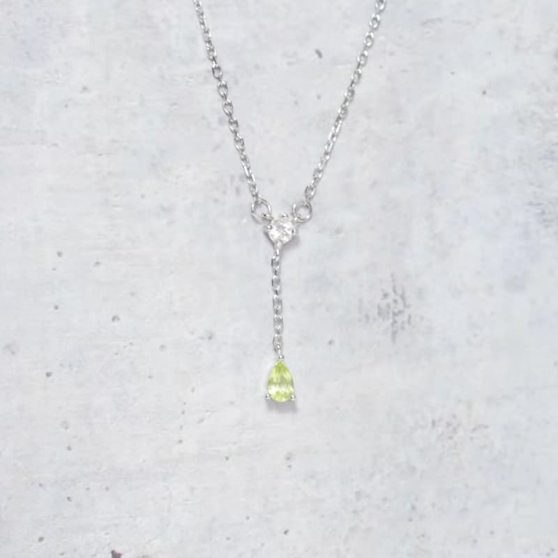 橄欖石mix白水晶925純銀雙寶石Y字項鍊