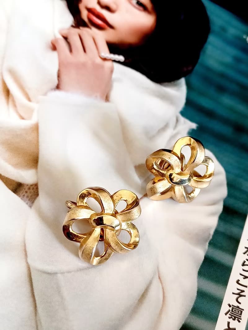 vintage jewelry Trifari 典雅金色花朵蝴蝶結 夾式耳環