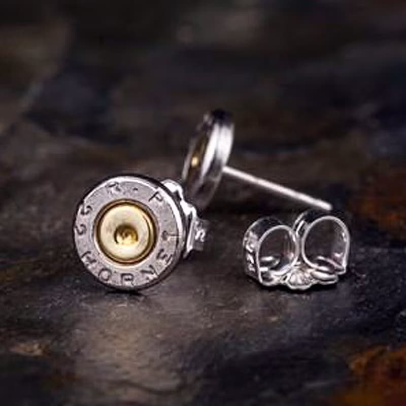Bullet - 22口徑子彈 耳針式個性耳環 / 男生圓形復古純銀耳針