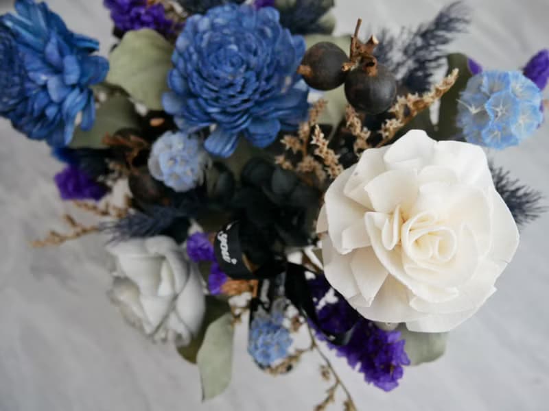 圓盆中大型乾燥花盆花【時尚藍調】開幕/新居落成/喬遷