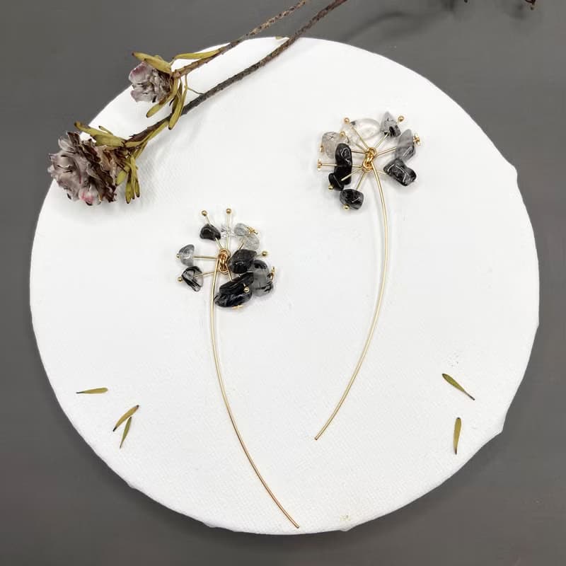 黑髮晶14kgf耳環 流星許願 情人節禮物 天然石耳環 改耳夾