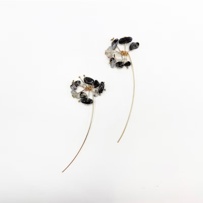 黑髮晶14kgf耳環 流星許願 情人節禮物 天然石耳環 改耳夾