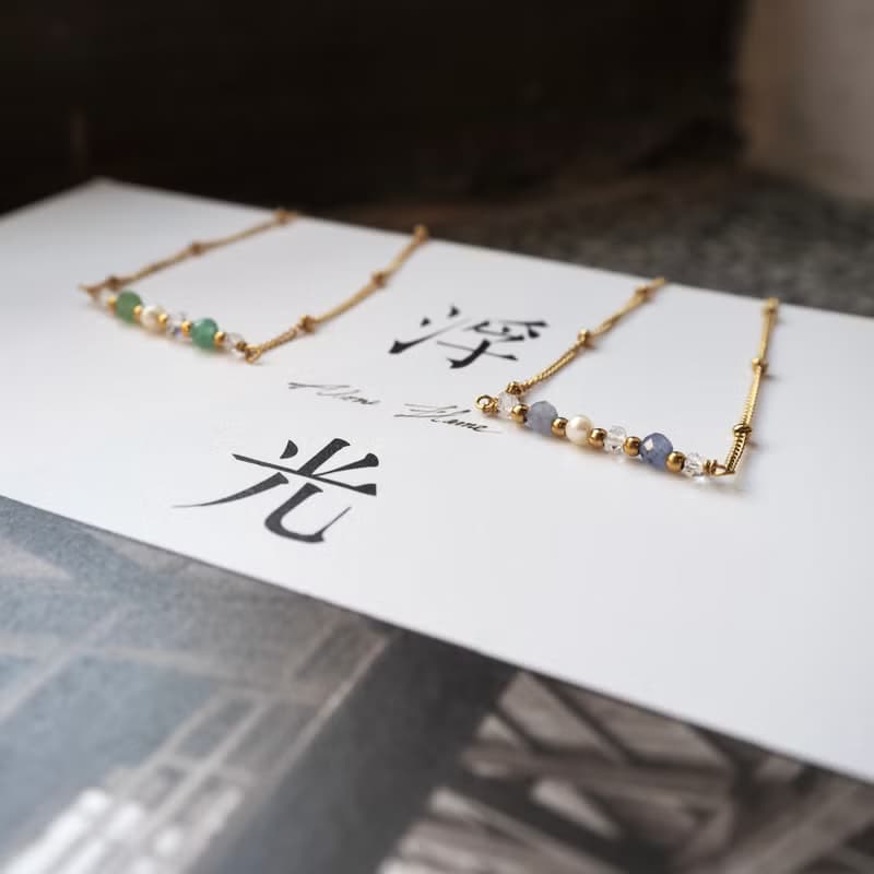 :: 花季浮光 :: 坦桑石 祖母綠石 淡水珍珠 赫基蒙水晶 細手鍊