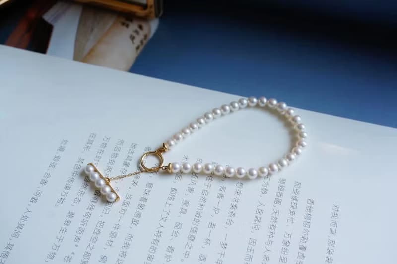 平衡木 天然海水珍珠 18k金手鏈手鐲手環