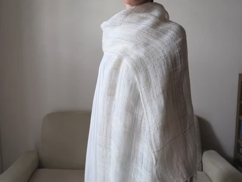 大判リネンシルクストール　白　虹　ウォールアート　タペストリー　Shawl (L) 37　入學   畢業　母親節　禮物　生日禮物