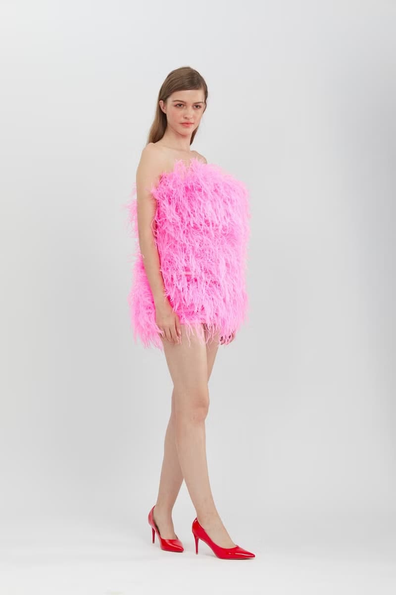 Aston shocking pink ostrich feather dress  for cocktail party dress