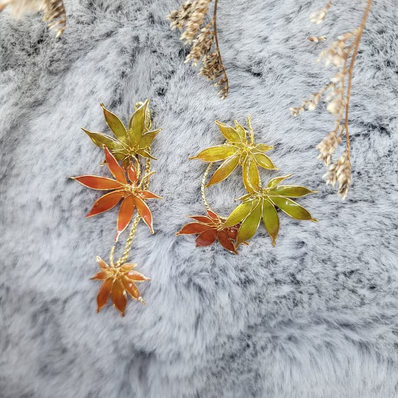 【楓楓相連到天邊】 水晶花耳夾耳環