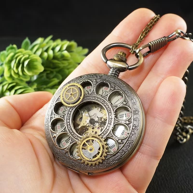 Mechanical Pocket Watch Pendant Steampunk Necklace Watch Gears Jewelry Accessory
