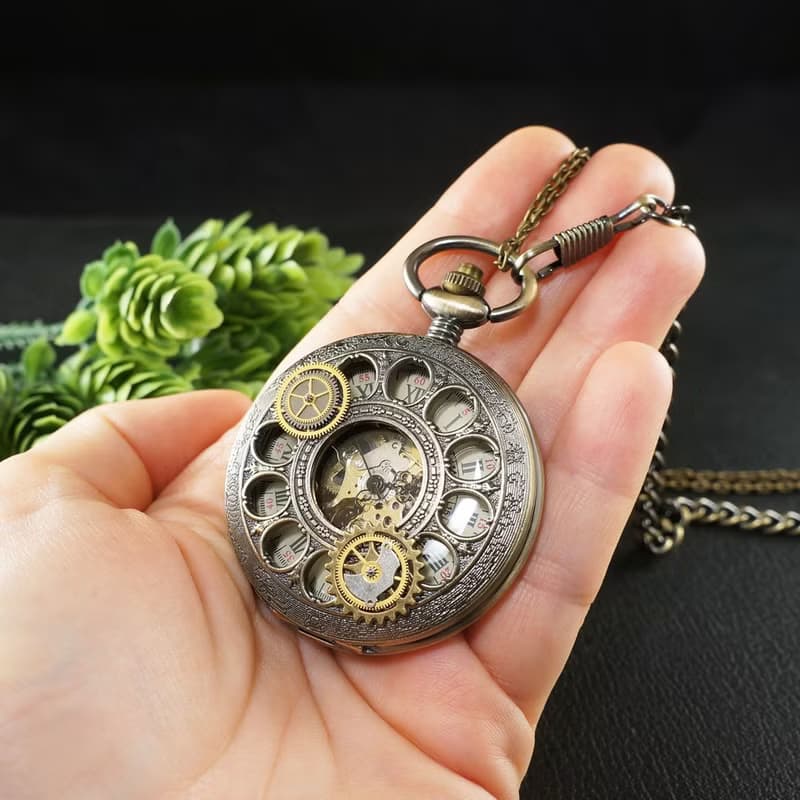 Mechanical Pocket Watch Pendant Steampunk Necklace Watch Gears Jewelry Accessory